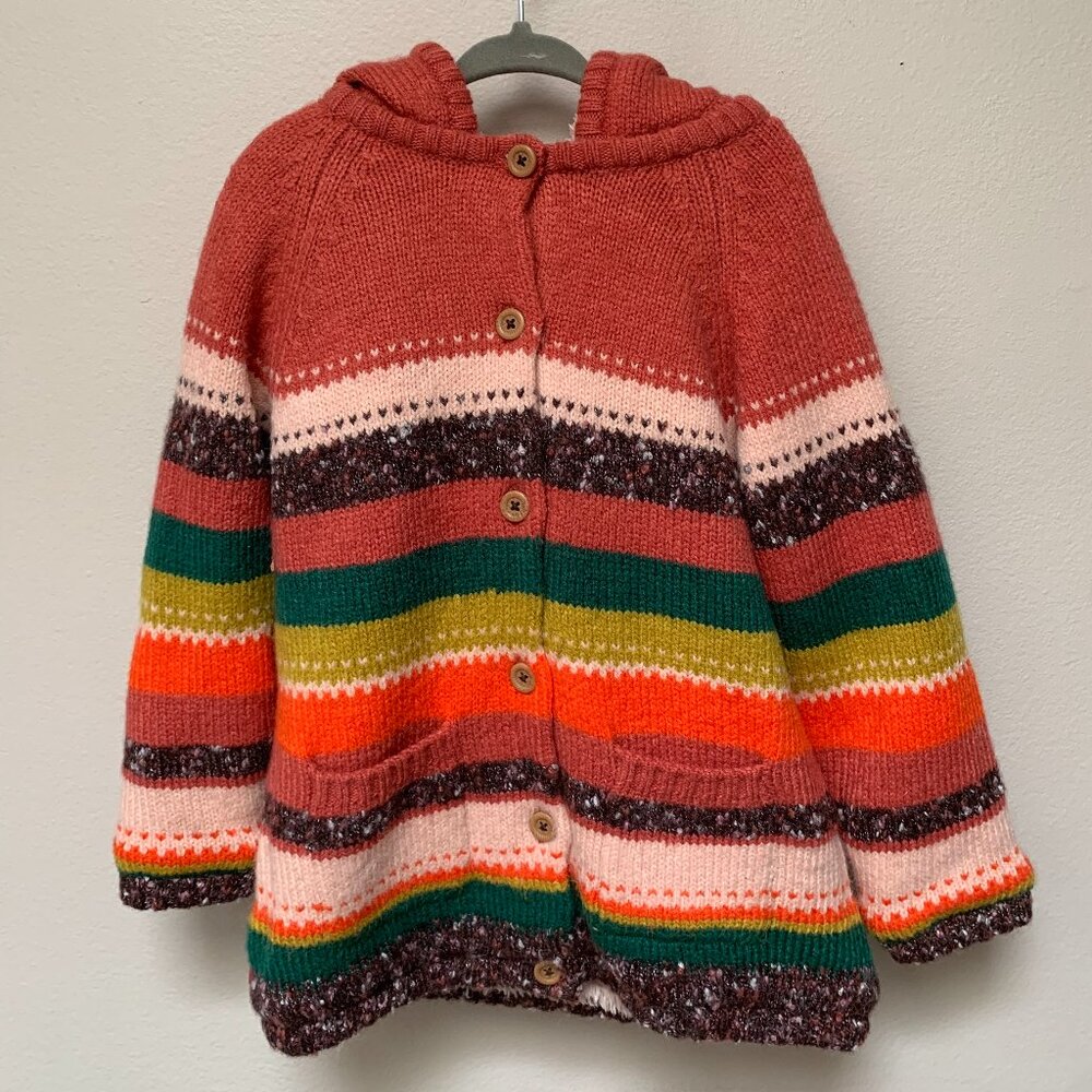 Boboli Pink Stripe Cozy Knitted Sweater Jacket with Hood, Size 3